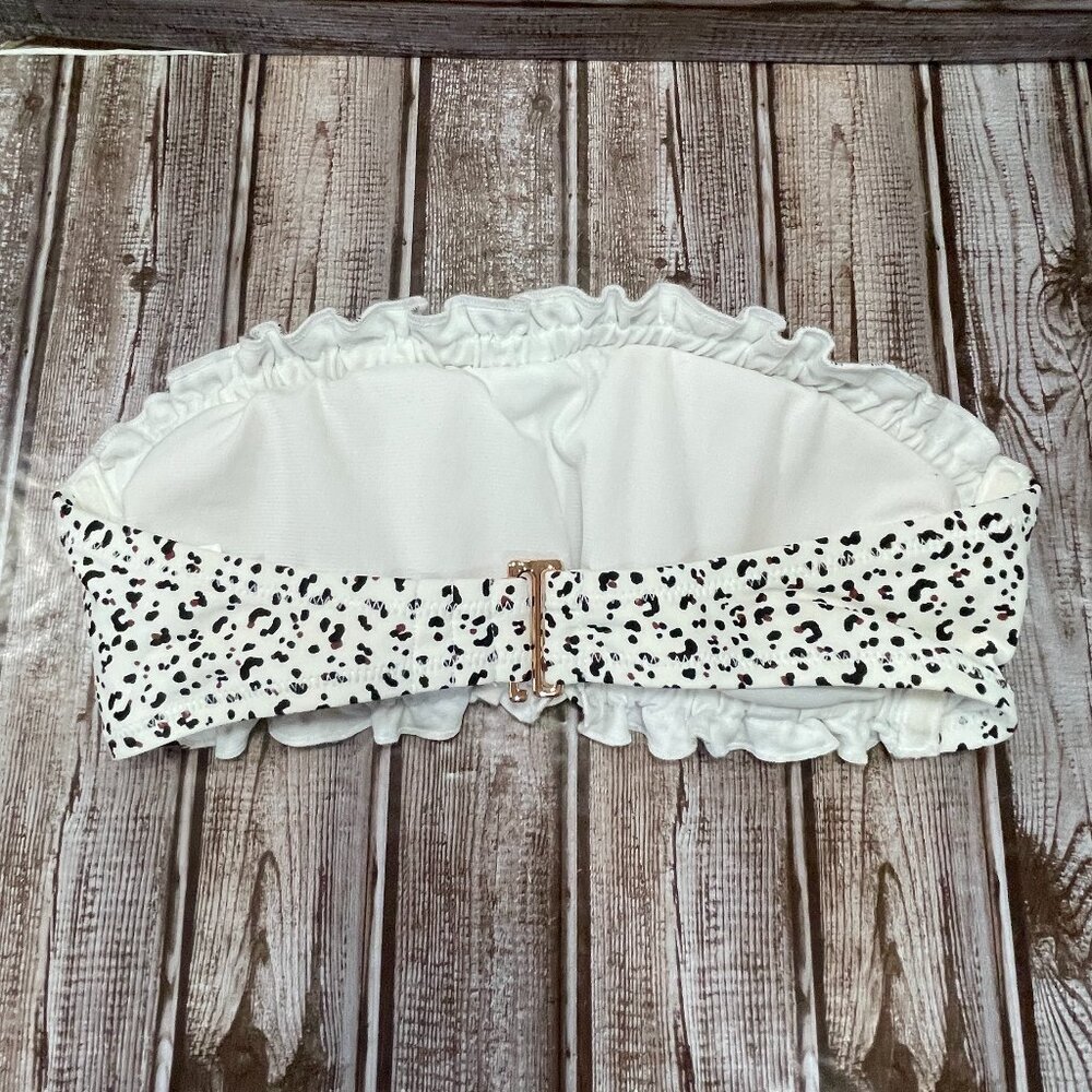 SHADE & SHORE Women's S Straples Ruffle White Animal Print Swimsuit Bikini Top - Picture 2 of 5